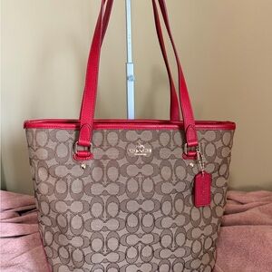 Coach Brown and Red Signature Tote